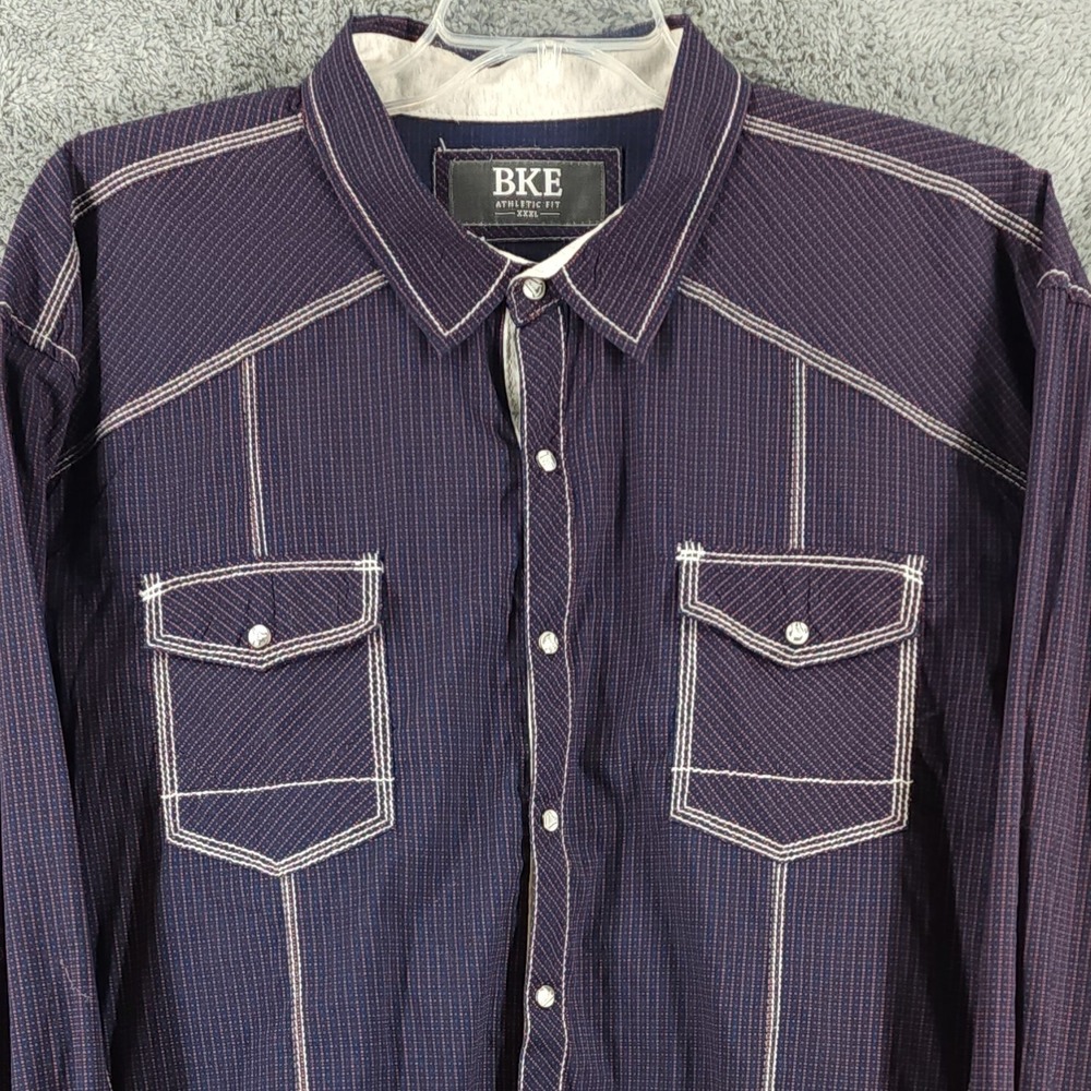 BKE Shirt Mens XXXL Purple Polka Dot Snaps Contrast Stitching Western Big & Tall